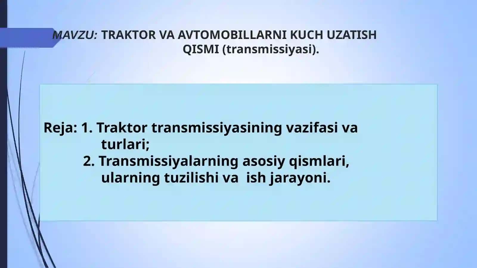 QISHLOQ XO’JALIGINI ISHLAB CHIQARISHNI MEXANIZATSIYALASHTIRISH FANI 2