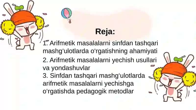 Sinfdan tashqari mashg‘ulotlarda arifmetik masalalarni yechishga o‘rgatish metodikasi 2