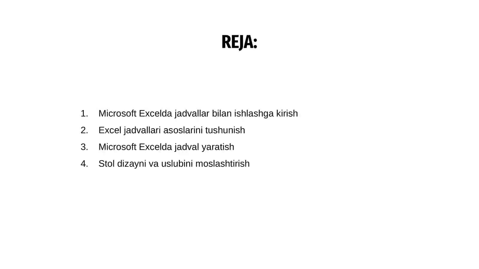 Microsoft Excel dasturida jadvallar bilan ishlash 2