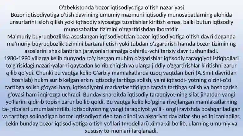Bozor iqtisodiyotiga o'tish davri va uning O'zbekistondagi xususiyatlari 2