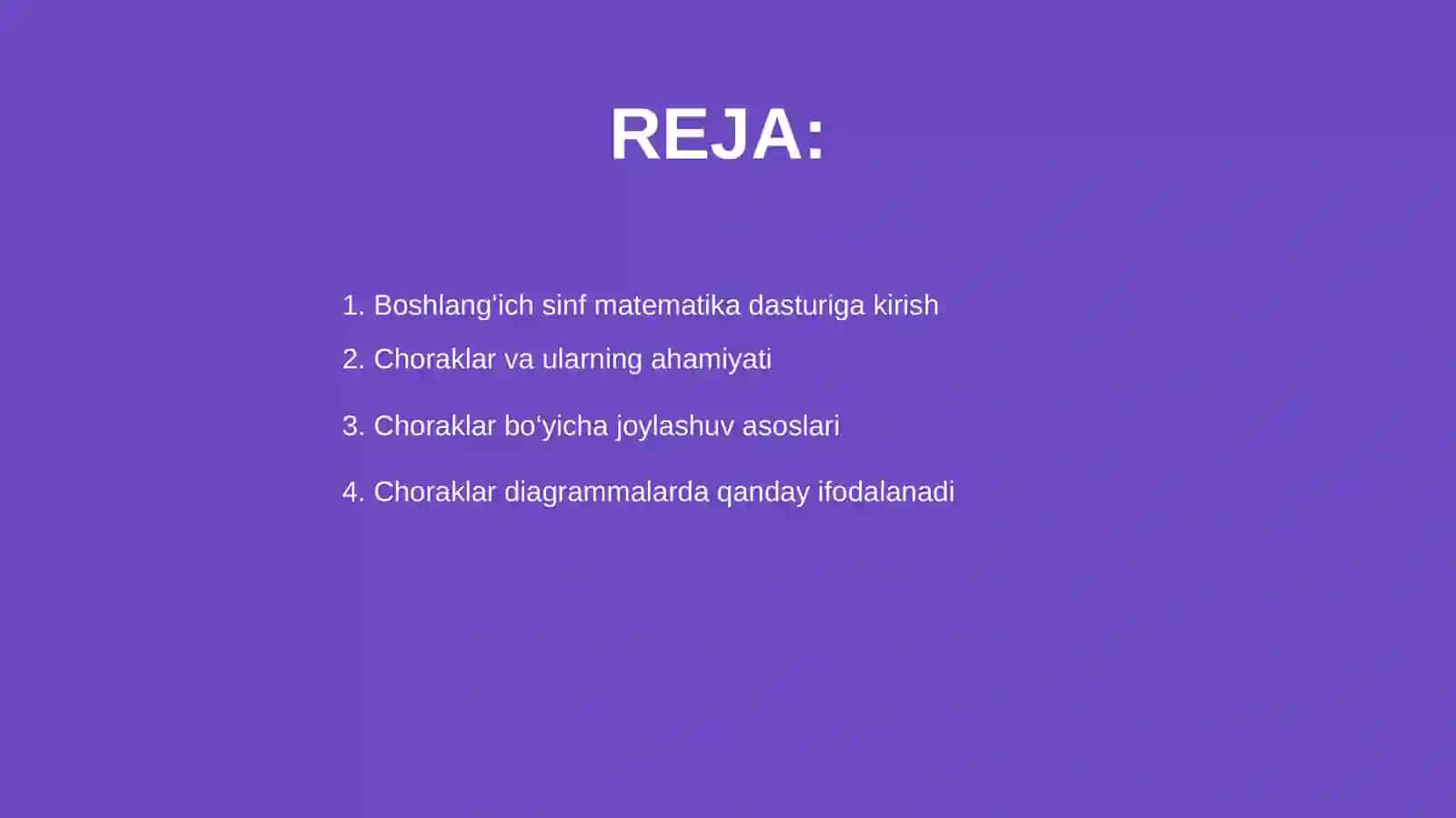 Boshlangʻich sinf matematika dasturining choraklar bōyicha joylashuvi 2