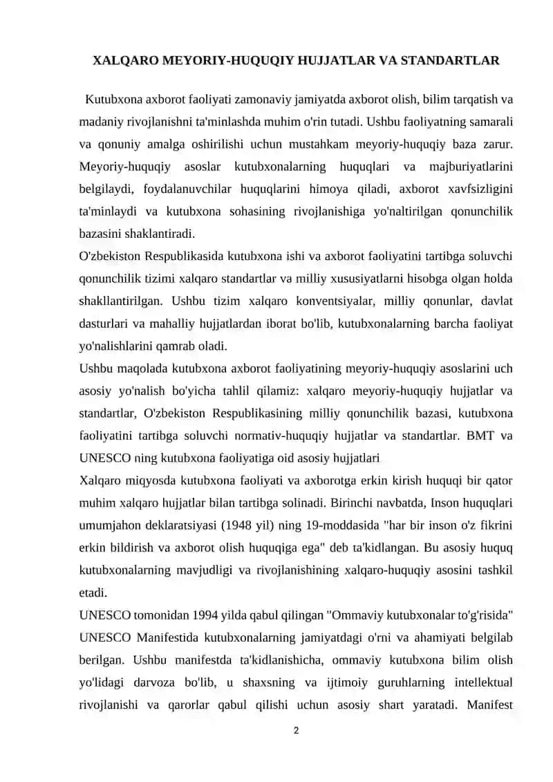 KUTUBXONA AXBOROT FAOLIYATINING MEYORIY-HUQUQIY ASOSLARI 2