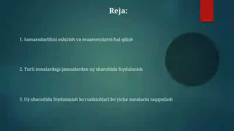 Turli zonalardagi jamoalardan hòjalikdan foydalanish 2