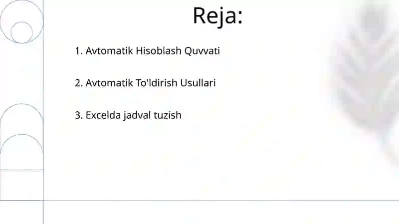 Excel'dagi Avtomatik Hisoblash va To'ldirishlar 2