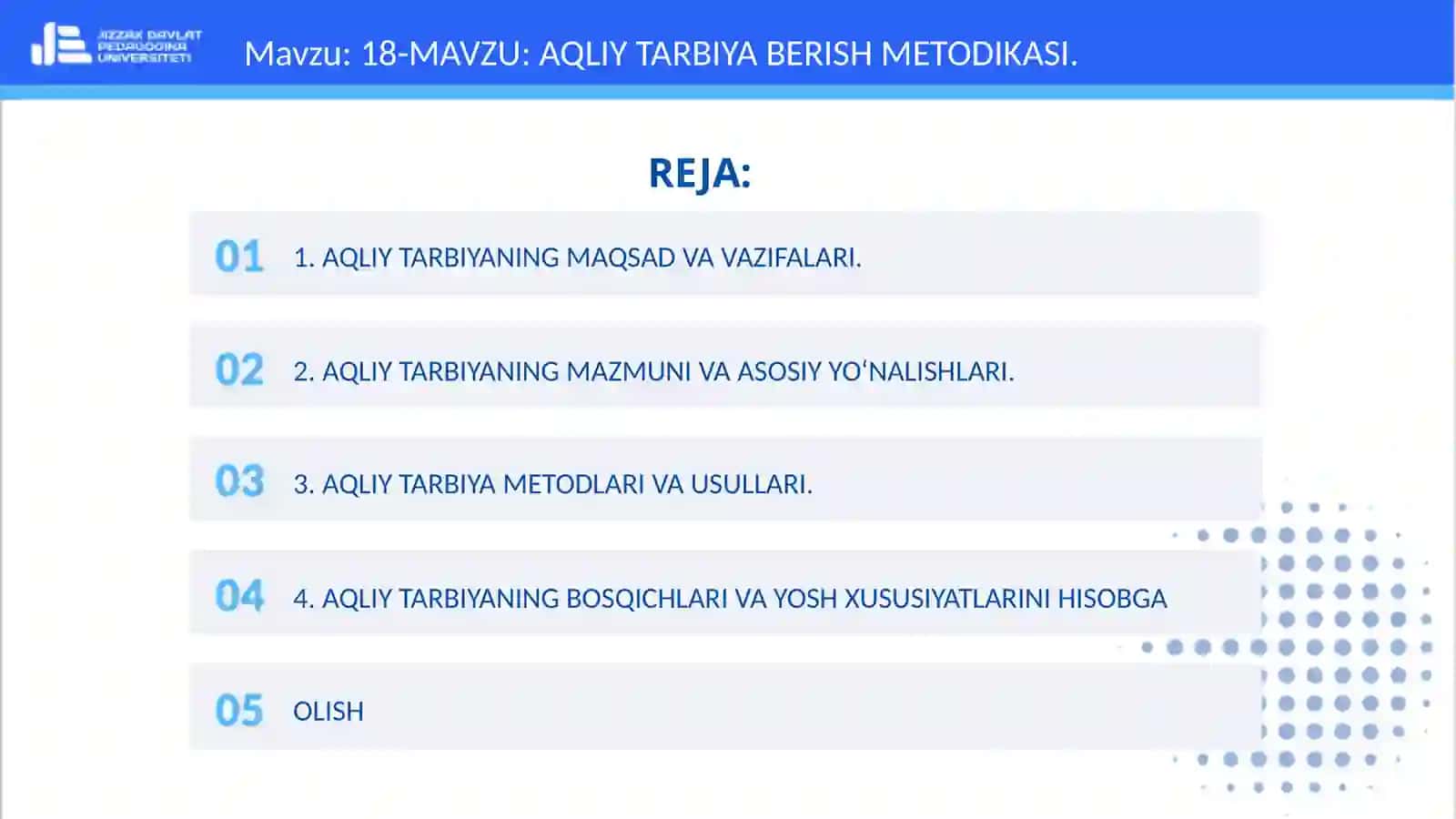 FAN: TARBIYAVIY ISHLAR MAXSUS METODIKASI 2