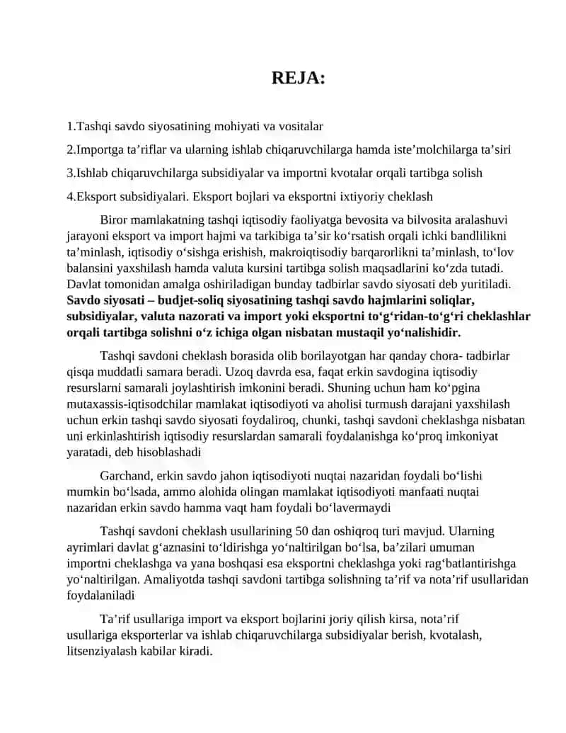 Tashqi savdo siyosati 2