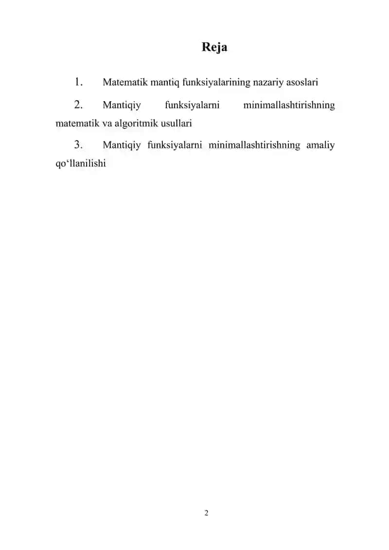 Matematik mantiq funksiyalarini minimallashtirish muammosi 2