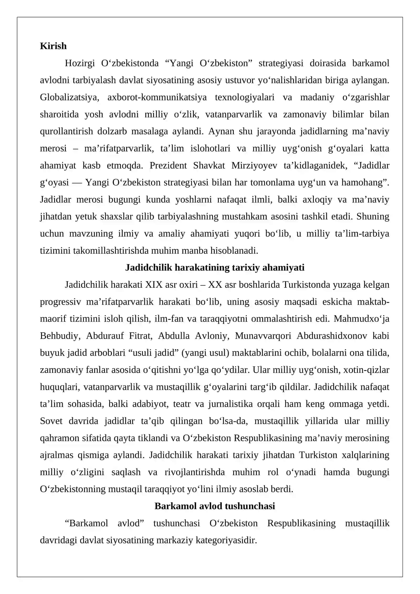 O‘zbekistonda jadidlar ma’naviy merosining barkamol avlodni tarbiyalashdagi ahamiy 2