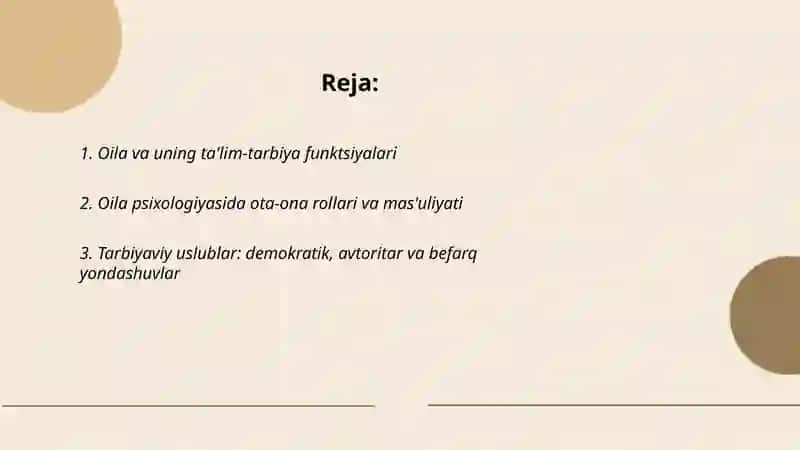 Oila psixologiyasi ta'lim va tarbiya jarayonlarining psixologik asoslari Farida 2