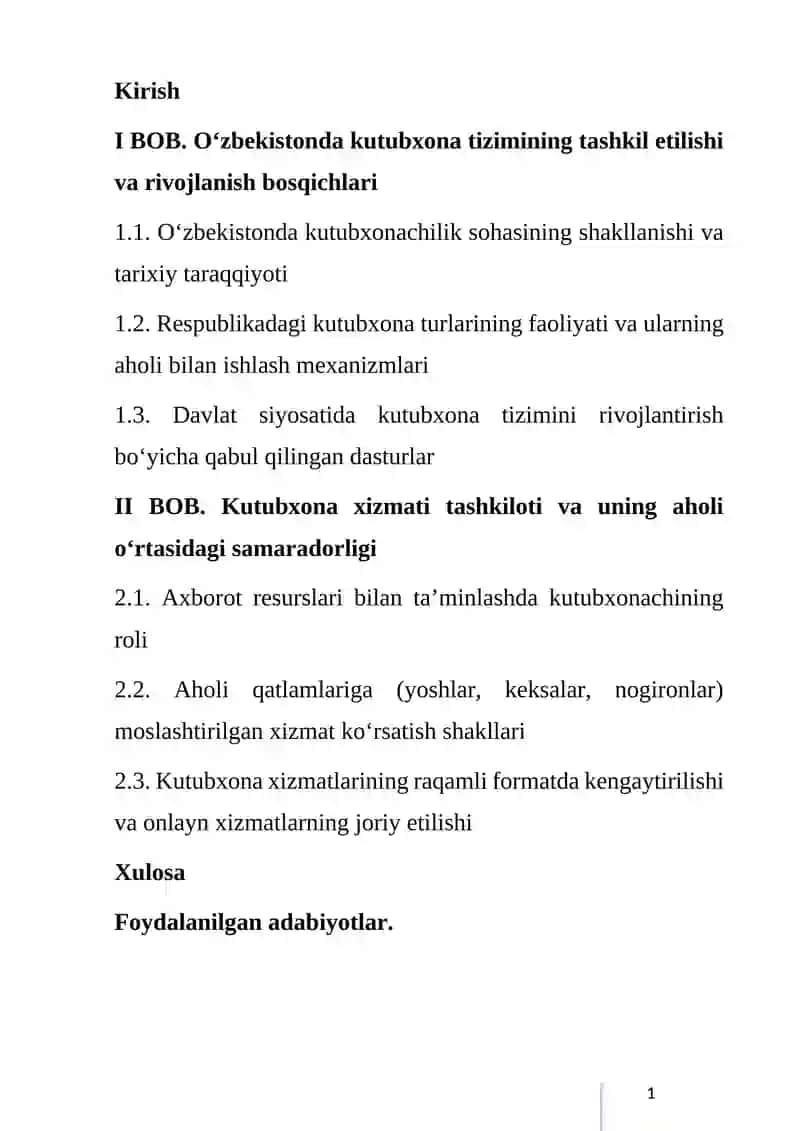 RESPUBLIKA AHOLISIGA KUTUBXONA XIZMATI KO’RSATISHNING TASHKIL QILINISHI 2