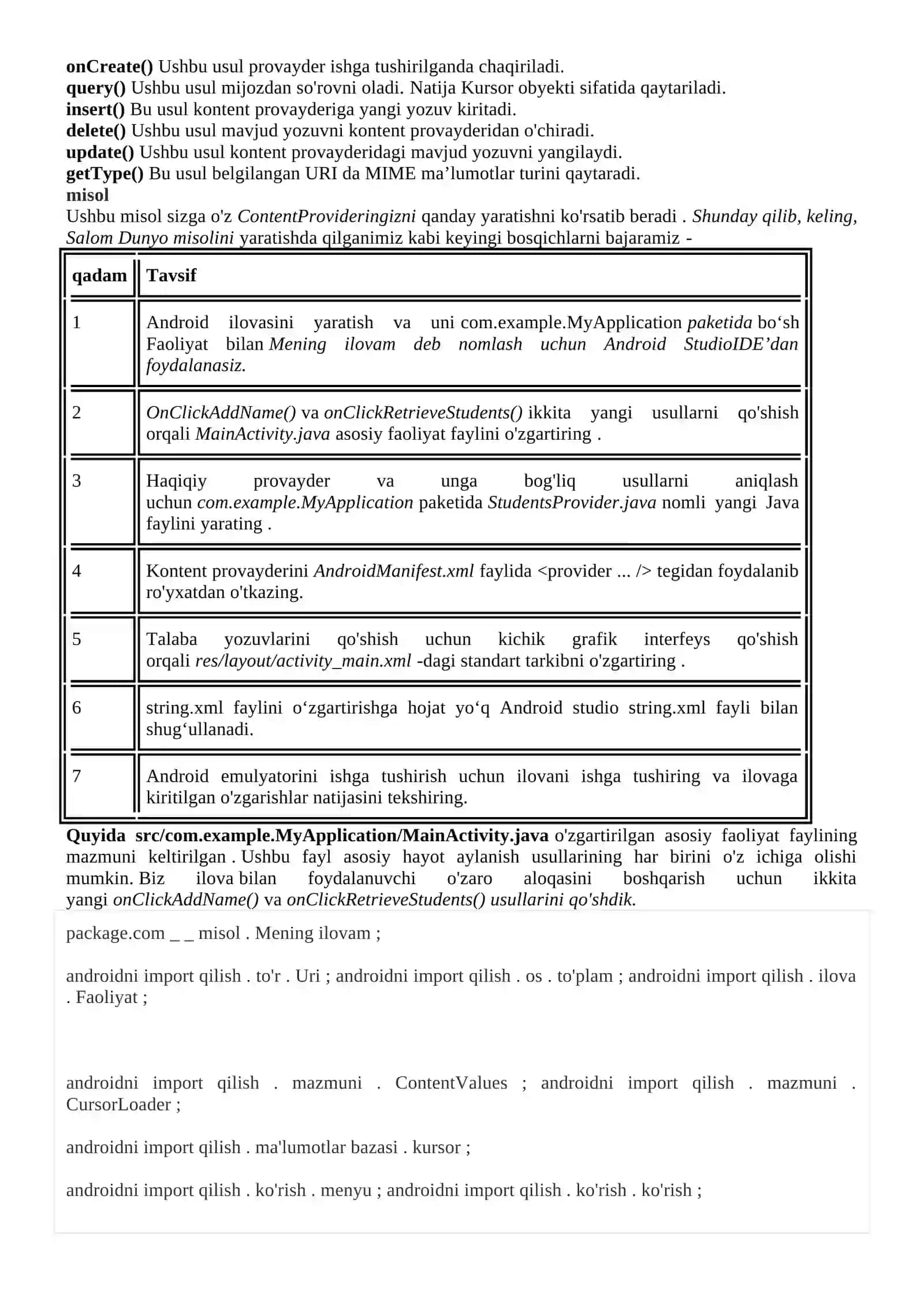 Kontent provayderini yaratish 2