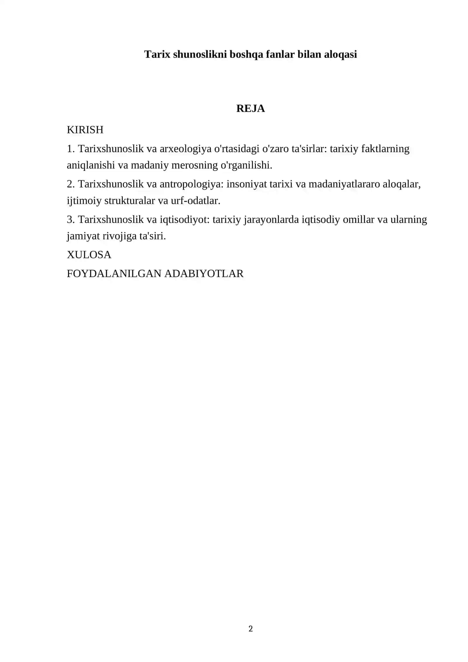 Tarix shunoslikni boshqa fanlar bilan aloqasi 2