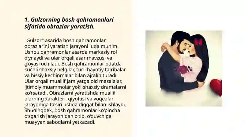 Xojaning "Gulzor " asarida obraz va xarakter yaratish mahorati 2