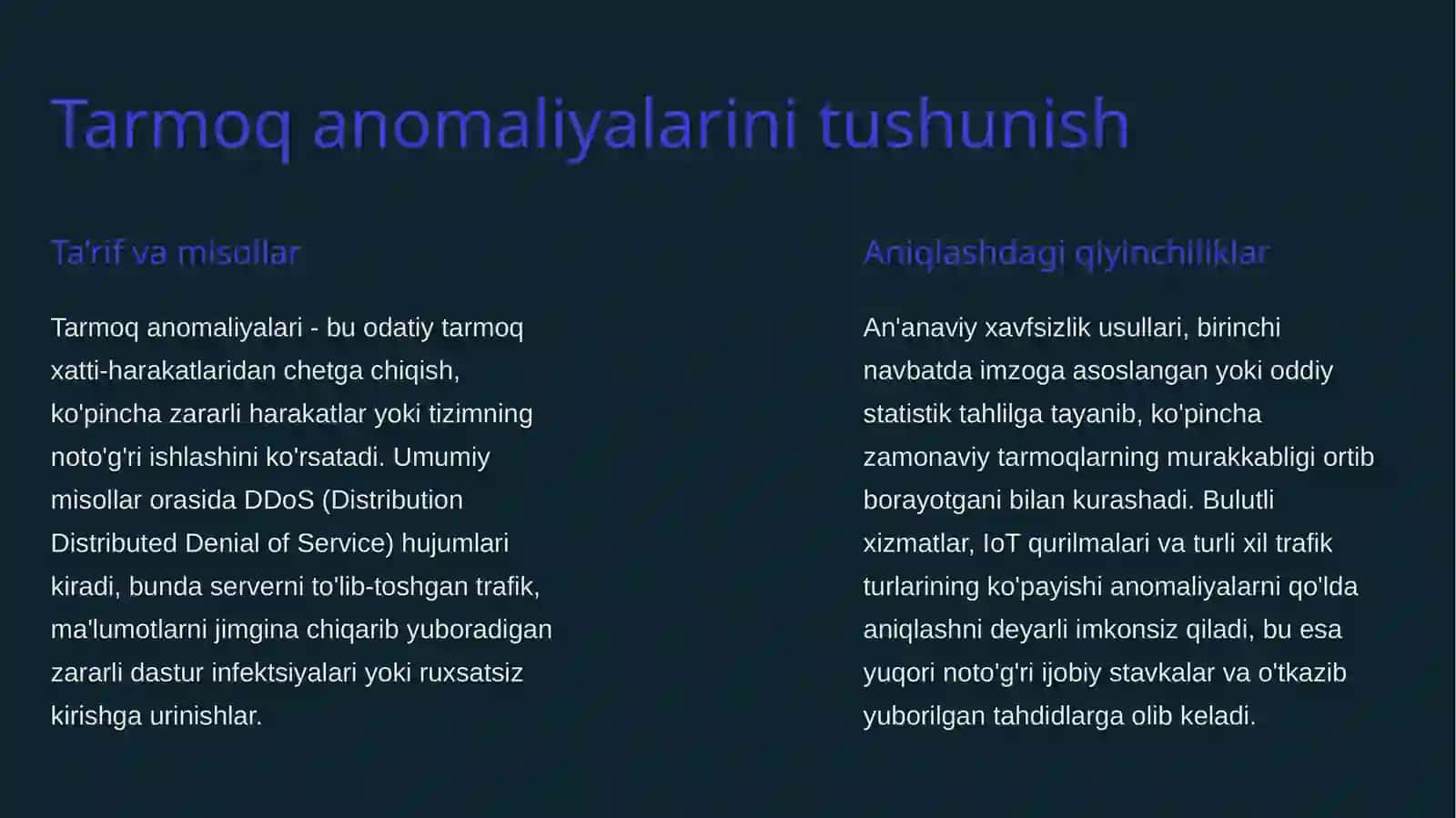 Tarmoq trafigida anomaliyalarni aniqlashda mashinali o’qitishdan foydalanish 2