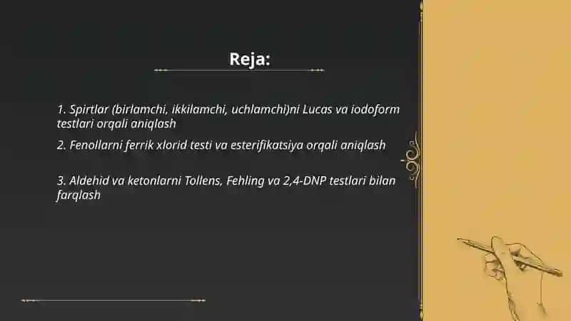 Organik birikmalar tuzulishida funksional tuzulishda funksional guruhlar asosida kimyoviy tahlil usullari 2