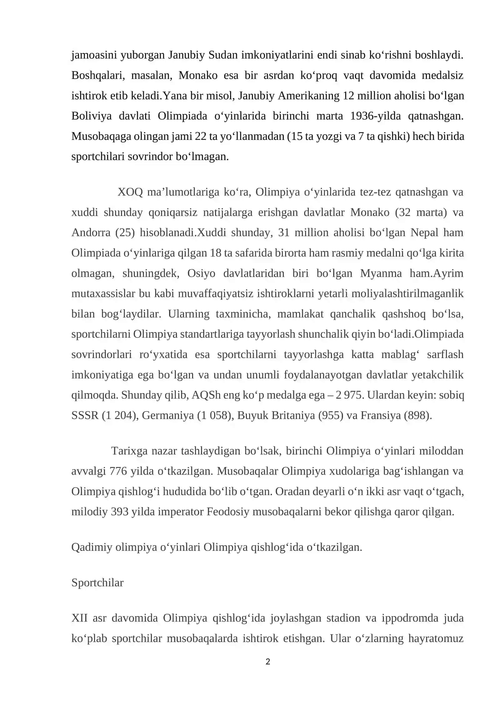 Olimpiya o‘yinlari tarixi 2