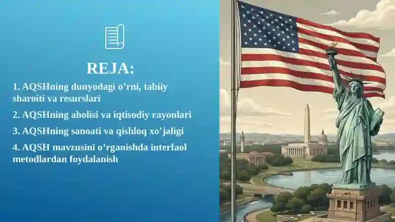 “AQSHning umumiy geografik xususiyatlari ” mavzusini o‘qitishda interfaol metodlardan foydalanish 2