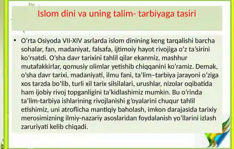 O’rta Osiyoda VII-XIV asrlarda Islom dinining tarixi, ma’naviy-sa’yasiy asoslari 2