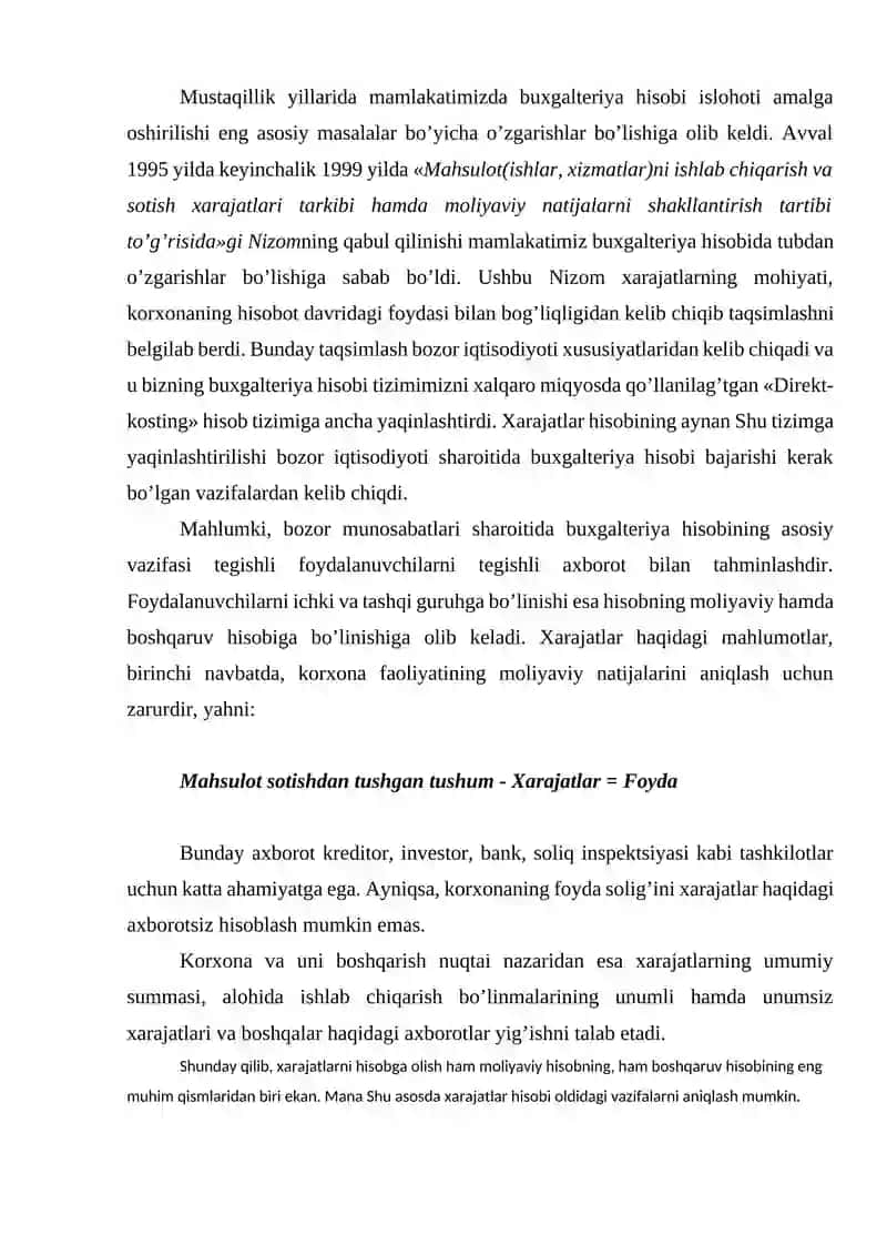 Ishlab chiqarish xarajatlari hisobi 2