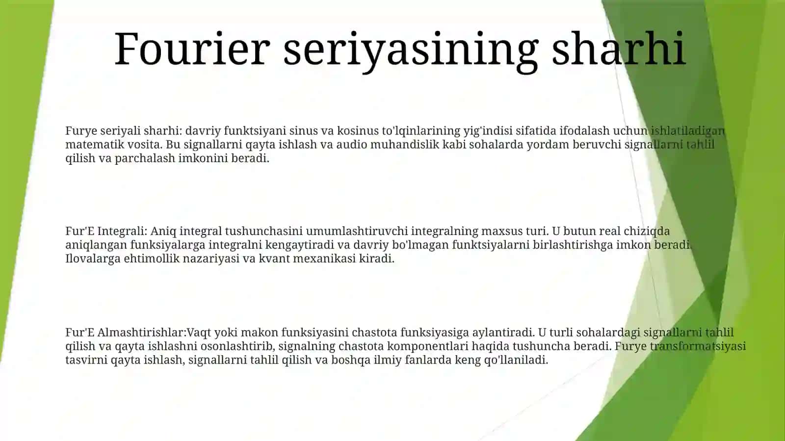 Furye Integrali. Fur’E Almashtirishlar 2
