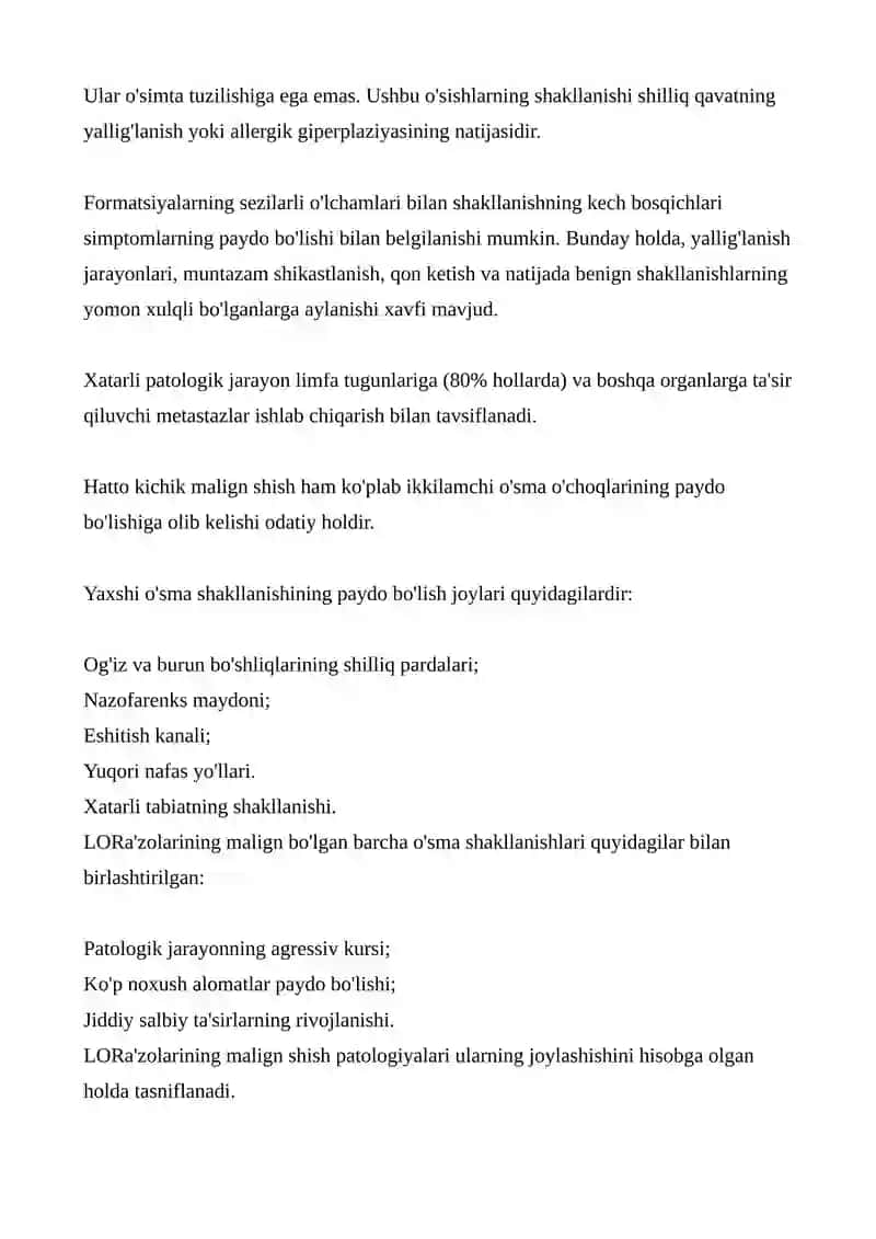 LOR A'ZOLARINING XAVFSIZ VA XAVFLI O'SMALARI 2