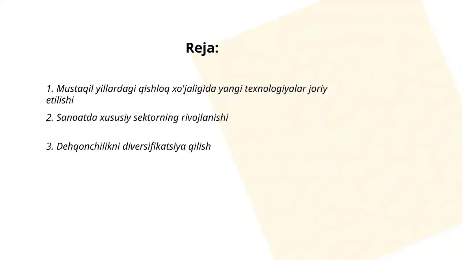 Mustaqil yillarida qishloq xo'jaligi va sanoat sohasidagi o'zgarishlar 2