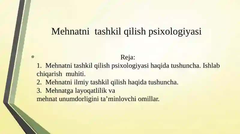 Mehnatni tashkil qilish psixologiyasi 2