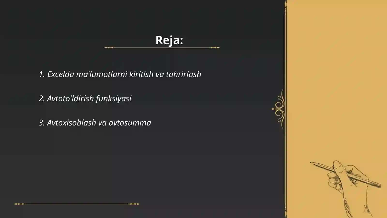 Excelda ma'lumotlarni kiritish va tahrirlash 2