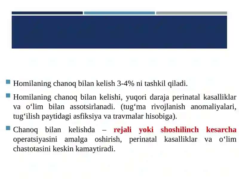 Homilaning chanoq bilan kelish holatlari 2
