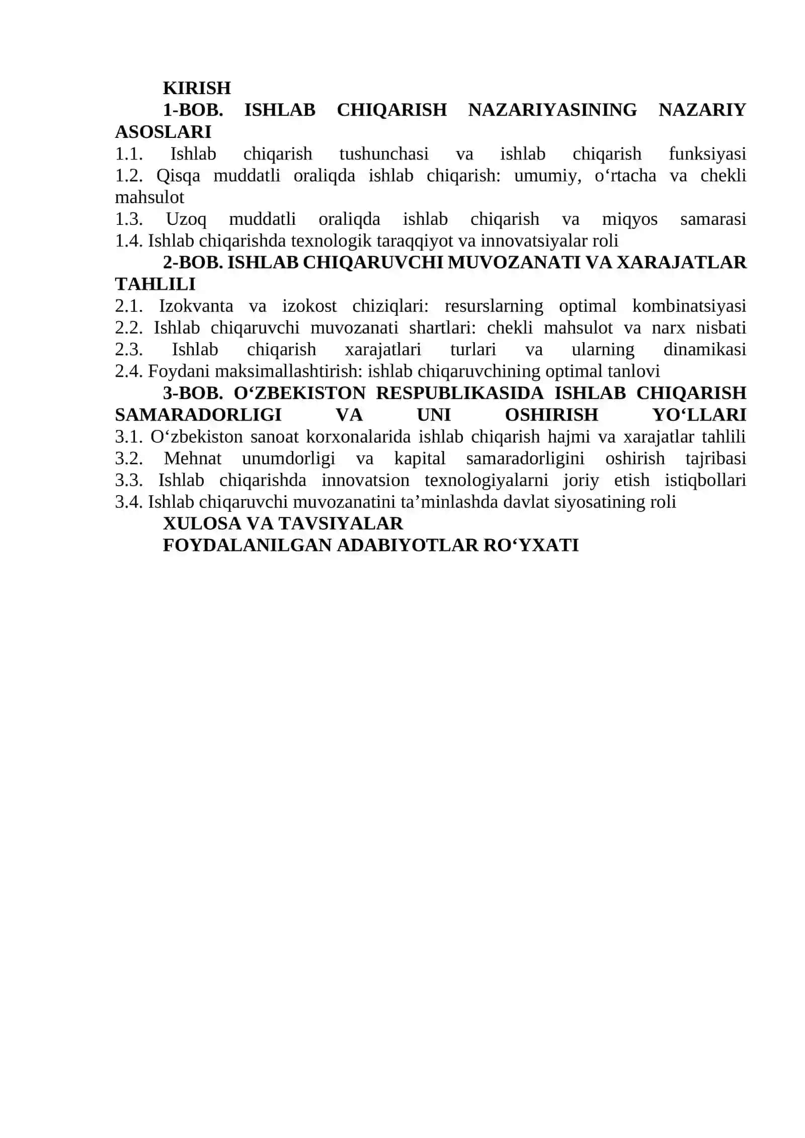 Mikroiqtisodiyot: Ishlab chiqarish nazariyasi va muvozanat shartlari 2
