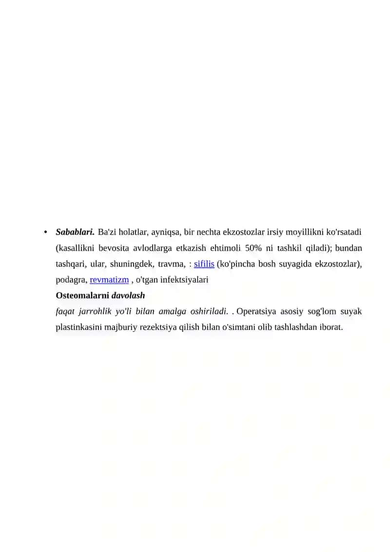 Tayanch harakat tizimi osma kasalliklari havfsiz havfli oʻsmalar 2