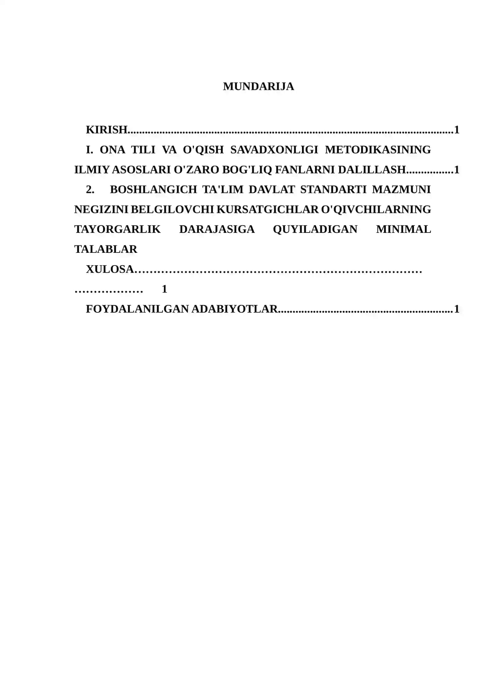 Ona Tili va o'qish Savodxonligi Metodikasining Ilmiy Asoslari va Boshlang'ich Ta'lim Davlat Standarti Mazmuni Negizini Belgilovchi Ko'rsatkichlar 2