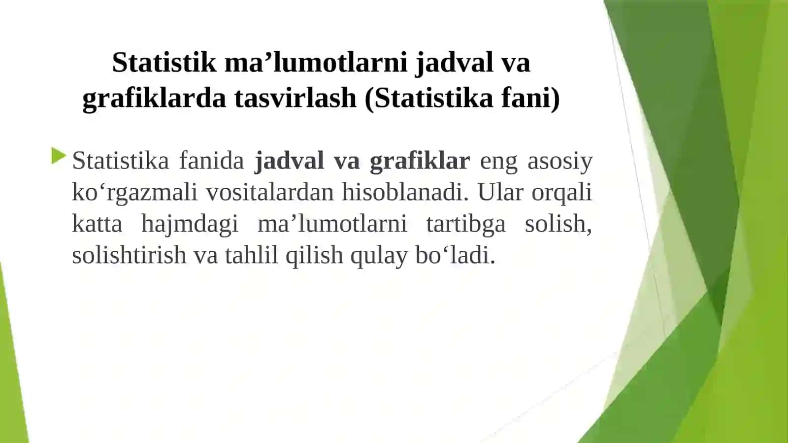 Statistik ma’lumotlarni jadval va grafiklarda tasvirlash (Statistika fani) 2