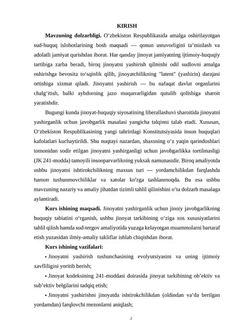JINOYATLARNI YASHIRGANLIK UCHUN JINOIY JAVOBGARLIK MASALALARI 2