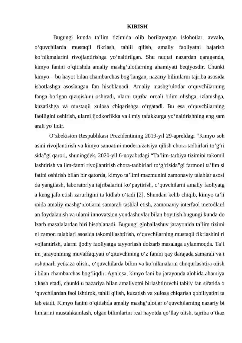 Amaliy mashg`ulotlar orqali bilimlarni mustahkamlash va ko`nikmalarni rivojlantirish 2