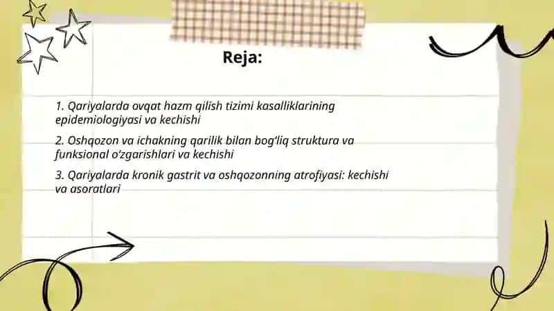 Qariyalarda ovqat hazm qilish tizimi kasaliklarining kechishi 2