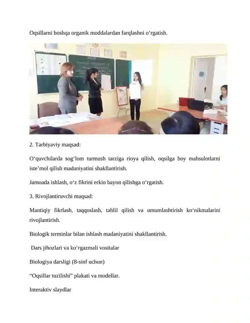 BIOLOGIYANI O`QITISH METODIKASI" FANIDAN OCHIQ DARS 2