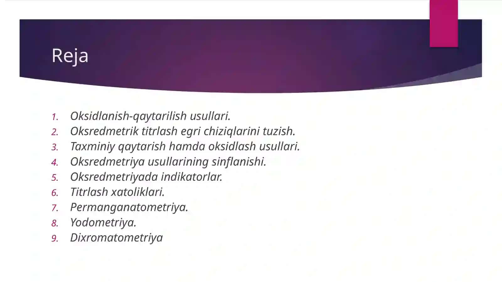 Oksidlanish-Qaytarilish reaksiyalari asosida titrlash usullari 2
