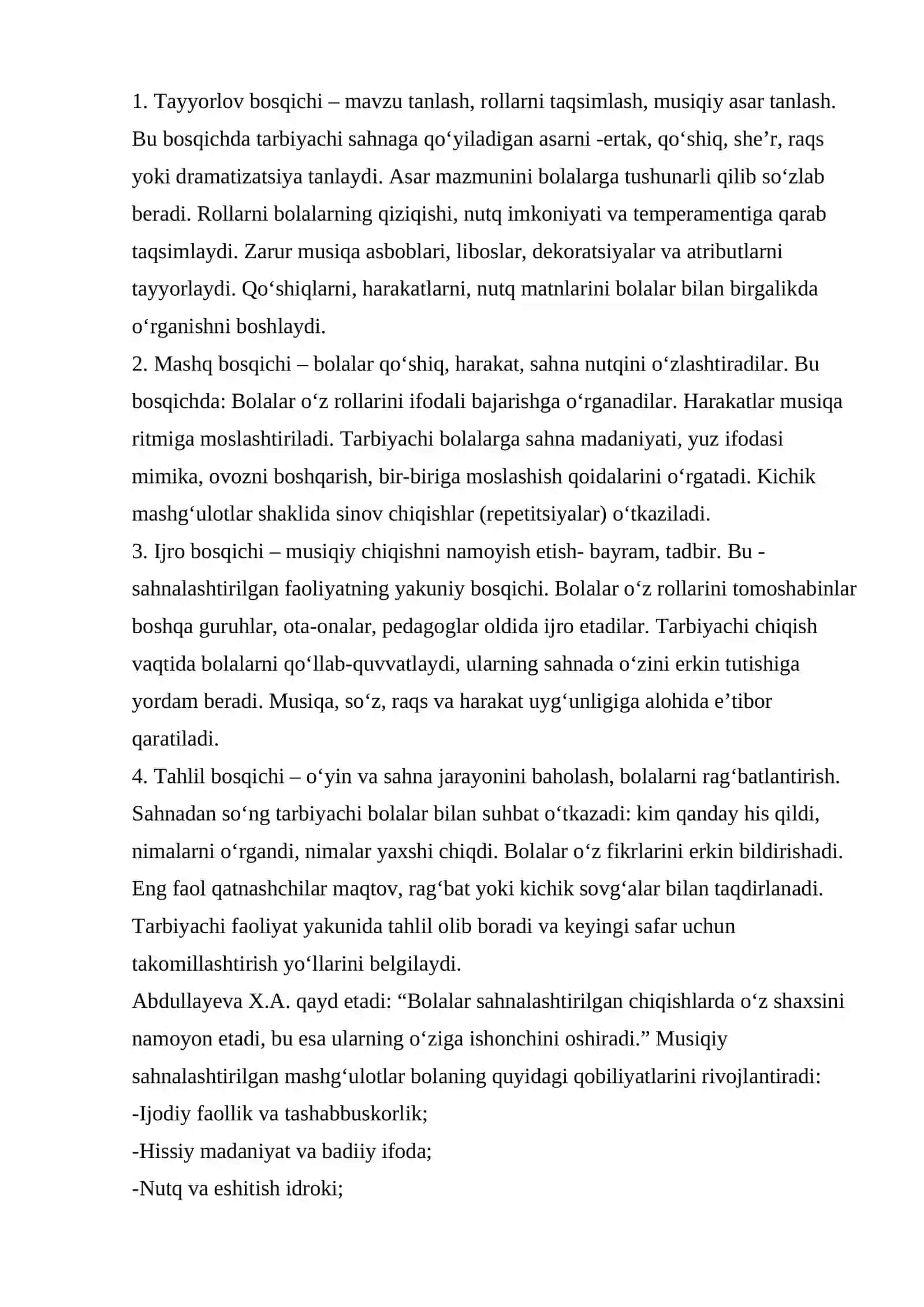 Maktabgacha ta'lim tashkilotlarida musiqali sahnalashtirilgan faoliyatlarni tashkil etish, musiqa ifoda vositalari. 2