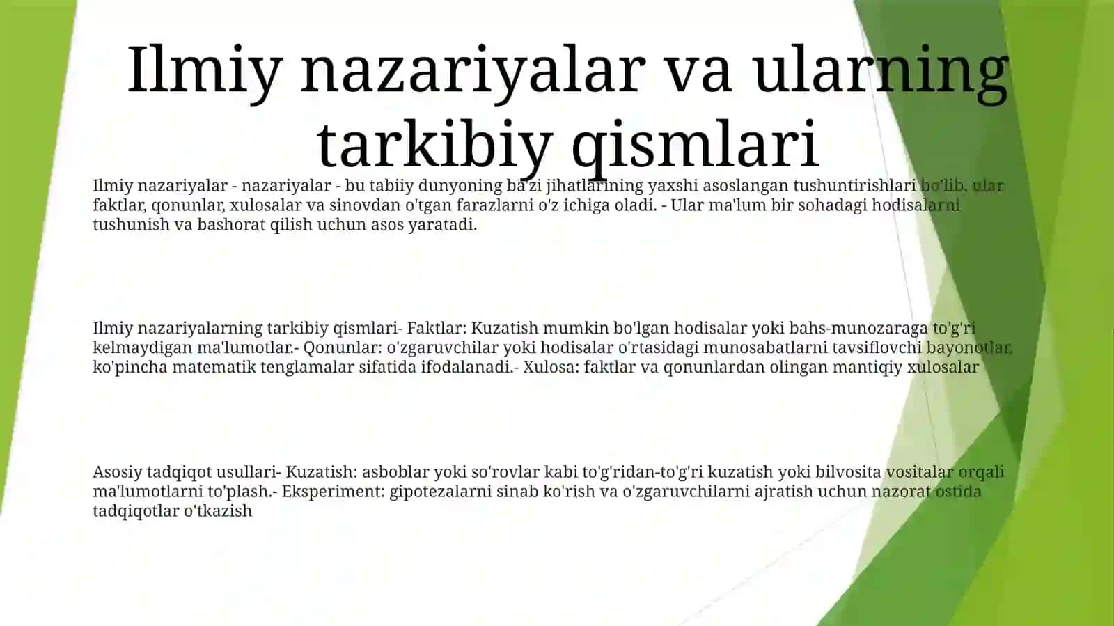 Ekspertal Faninig Muammolari:Nazariyalari Va Uning Tarkibiy Qismlari,Ilmiy Muammolar,Asosiy Tadqiqot Metodlari 2