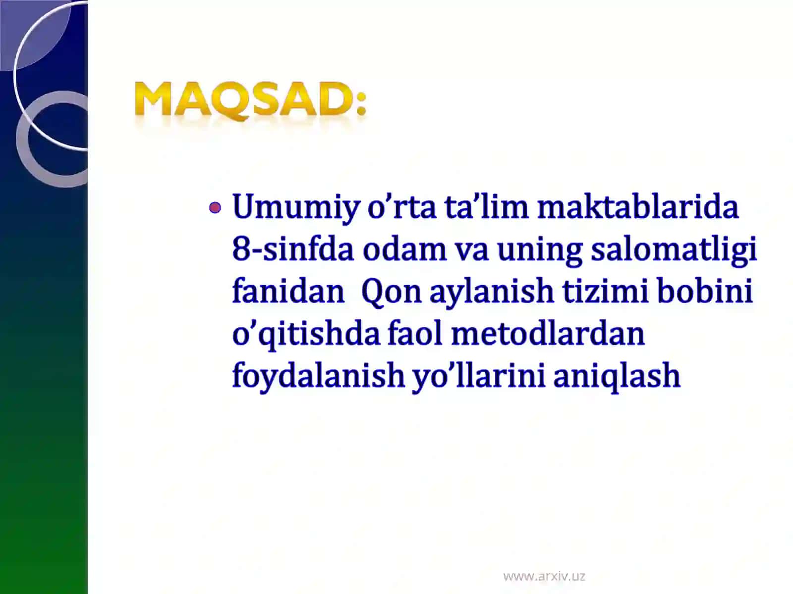 Qon aylanish tizimini o’qitishda faol metodlardan foydalanish 2