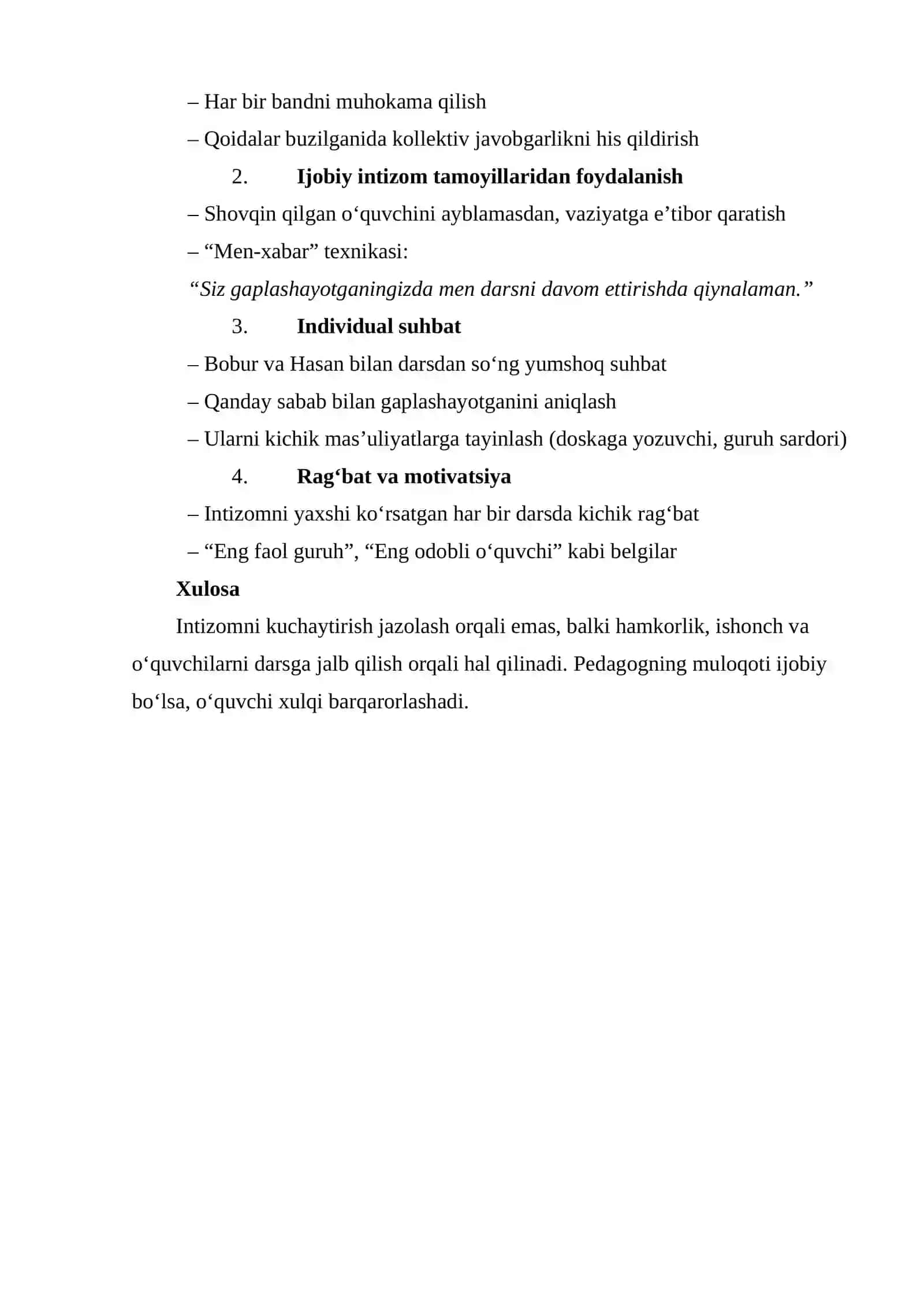 Mavzu: Sinfda intizomni saqlash va ijobiy muhit yaratish 2