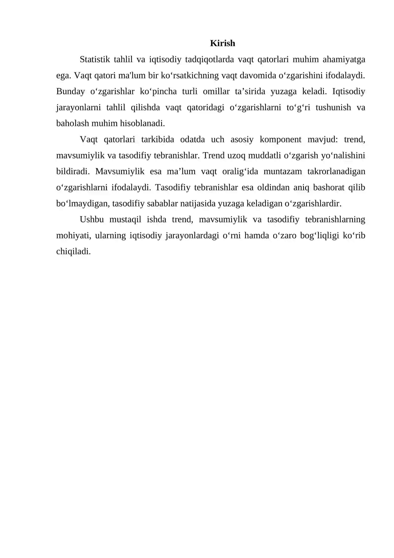 TREND, MAVSUMIYLIK VA TASODIFIY TEBRANISHLAR 2