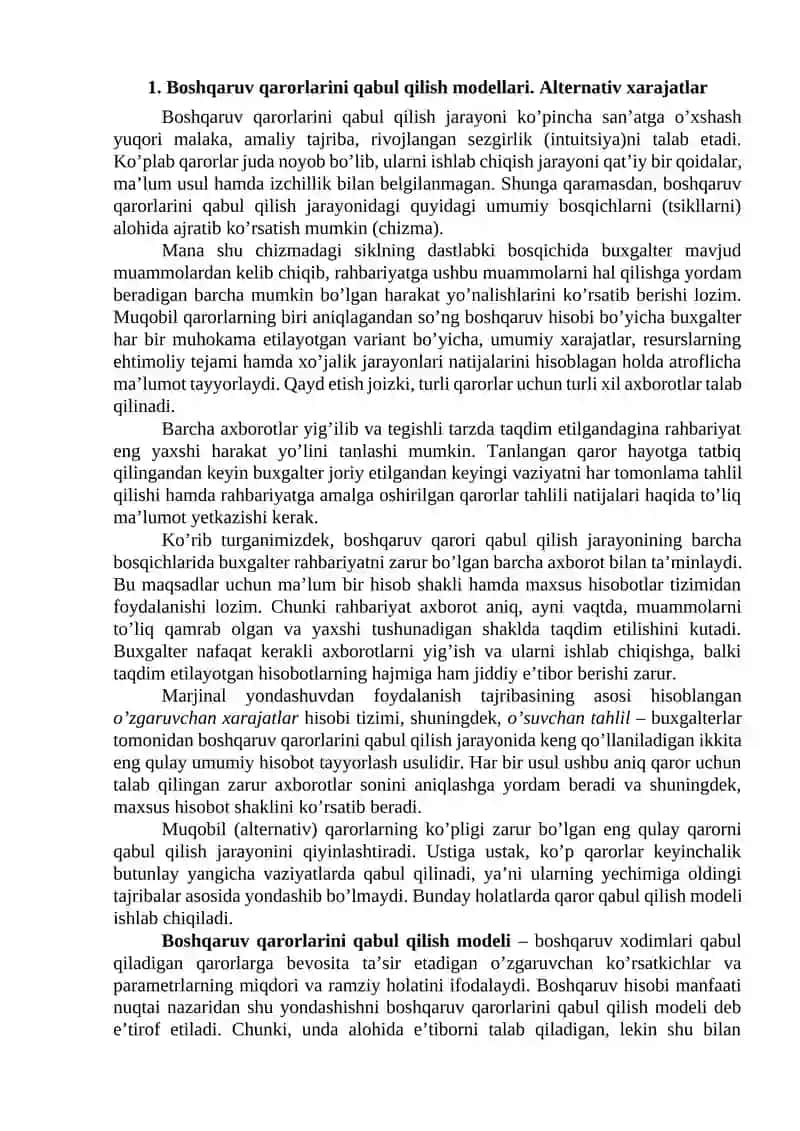 Boshqaruv qarorlarini qabul qilish modellari 2