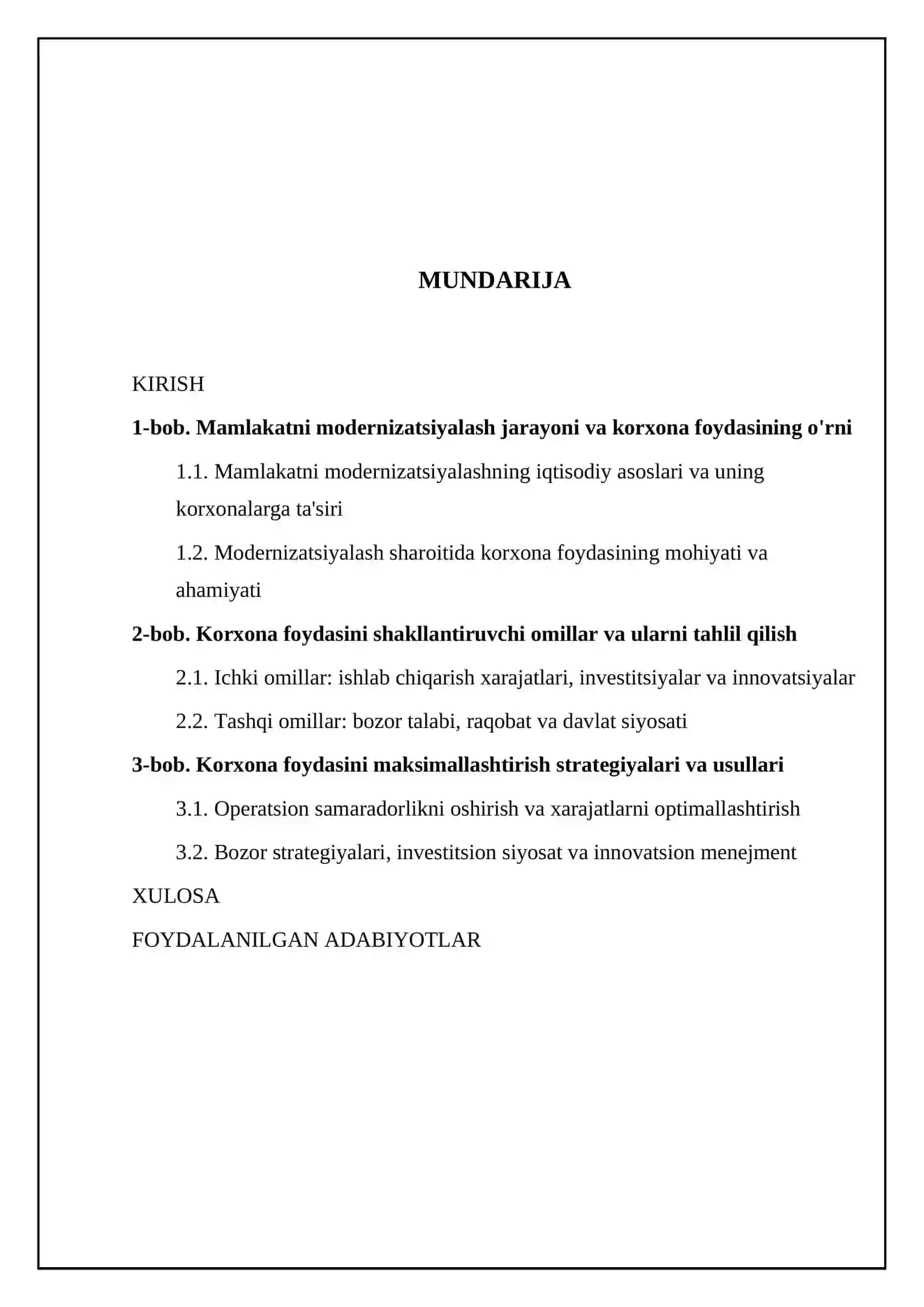 Mamlakatni modernizatsiyalash sharoitida korxona foydasi va uni maksimallashtirish yo'llari 2