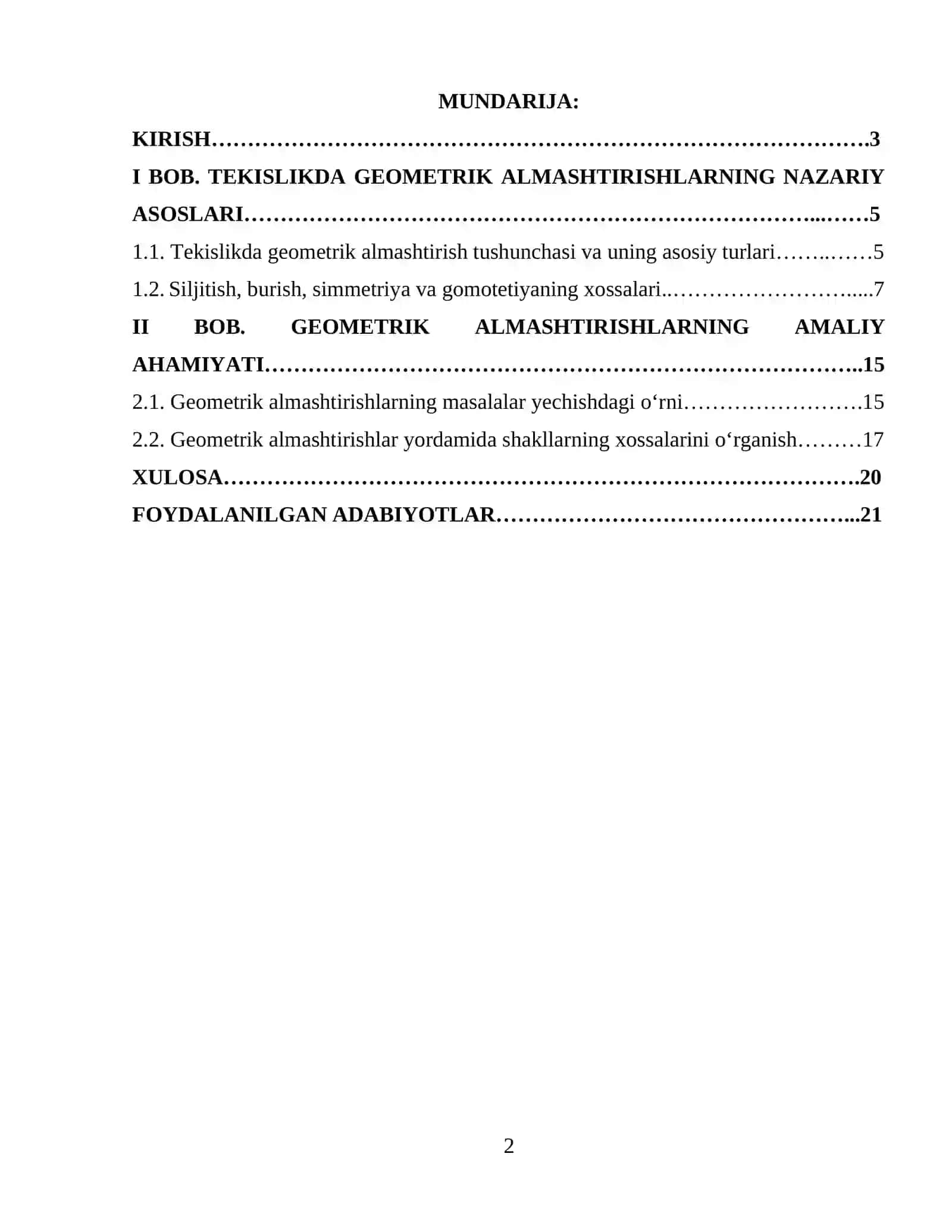 Tekislikda geometrik almashtirishlar va ularning qo‘llanilishi(KURS ISHI) 2
