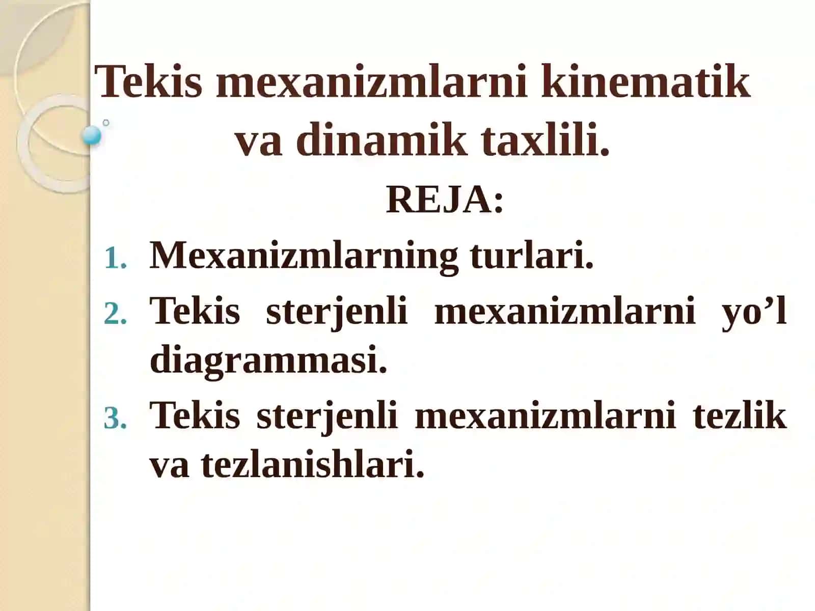 MEXANIZM VA MASHINALAR NAZARIYASI 2