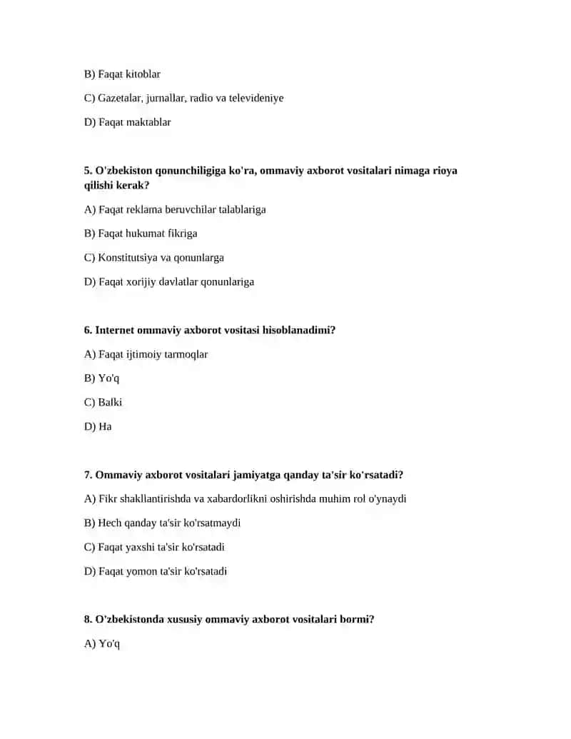 Oʻzbekiston respublikasi ommaviy axborot vositalarining faoliyati 2