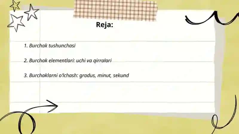 Burchak turlar.Yopiq burchak.Burchak graduslari 2