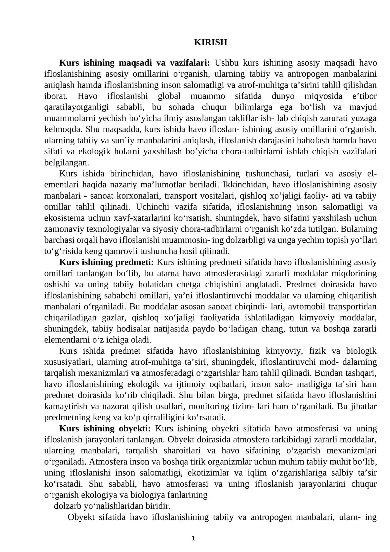 HAVO IFLOSLANISHINING ASOSIY OMILLARINI O‘RGANISH, ULARNING TABIIY VA ANTROPOGEN MANBALARINI ANIQLASH 2